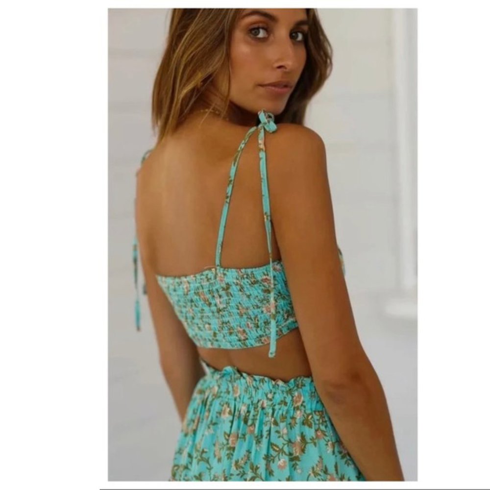 BOHO CHARMED LIFE-2 PC Crop Top / Mini Ruffle Skirt Set - Picture 4 of 6